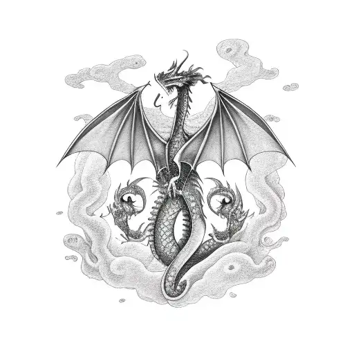 dragon holding a heart tattoo design idea