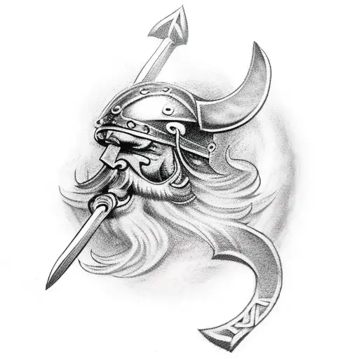 Viking themed with axe and crow  tattoo design idea
