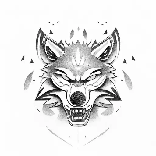 Oni Mask of a wolf with a katana tattoo design idea
