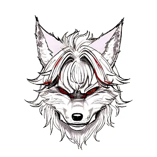 Oni Mask of a wolf with a katana tattoo design idea