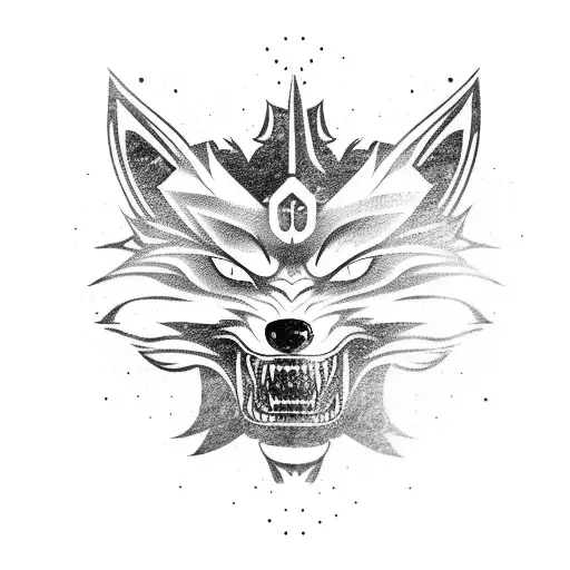 Oni Mask of a wolf with a katana tattoo design idea
