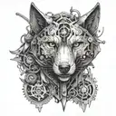 Design a mechanical wolf with intricate car parts as its body tattoo design idea