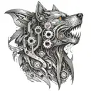 Design a mechanical wolf with intricate car parts as its body tattoo design idea