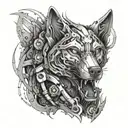 Design a mechanical wolf with intricate car parts as its body tattoo design idea