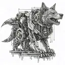 Design a mechanical wolf with intricate car parts as its body tattoo design idea