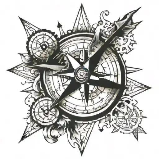 compass and clock  tattoo design idea