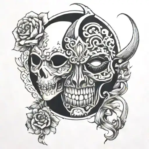 Comparison is the theif of joy mask tattoo design idea
