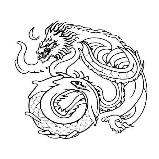 Dragon,lion,snake, trident  tattoo design idea