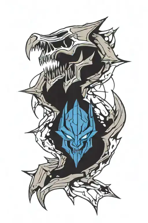 mythosaur skull mixed with decepticon logo combined tattoo design idea