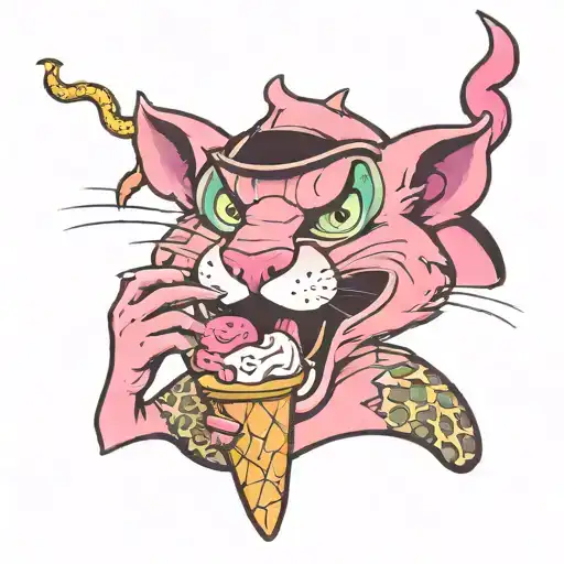 pink panther eating ice cream tattoo design idea