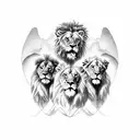 A lion, ox, and eagle forming a band together on stage tattoo design idea