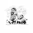 A lion, ox, and eagle forming a band together on stage tattoo design idea
