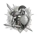 A Spartan warrior with a basketball shield and sword, representing strength and determination tattoo design idea