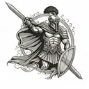 A Spartan warrior with a basketball shield and sword, representing strength and determination tattoo design idea