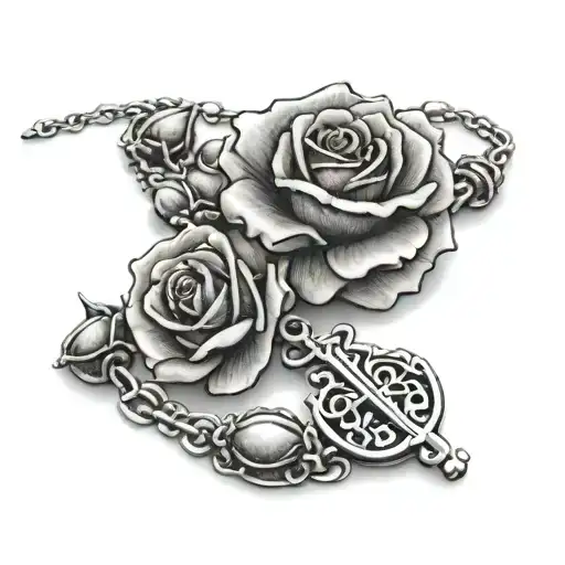 rose wrapped rosary beads tattoo design idea