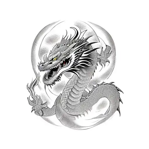 Dragon facing front fierce and firebreathinh tattoo design idea