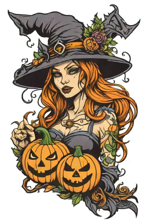 witch, jack o lantern  tattoo design idea