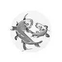 Tattoo with minimal fine lines of one simple large Bonsai tree in the center with two medium sized koi fish around the o tattoo design idea