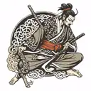 samurai meditation pose tattoo design idea