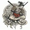 samurai meditation pose tattoo design idea