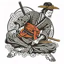 samurai meditation pose tattoo design idea