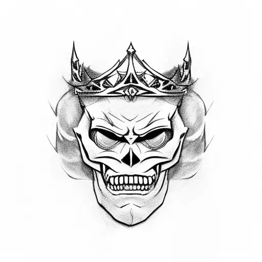 live king with an Oni mask on the upper half then split diagonally with a skeleton king upside down on the bottom tattoo design idea