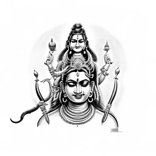 shiva and kali goddess in one figure tattoo design idea
