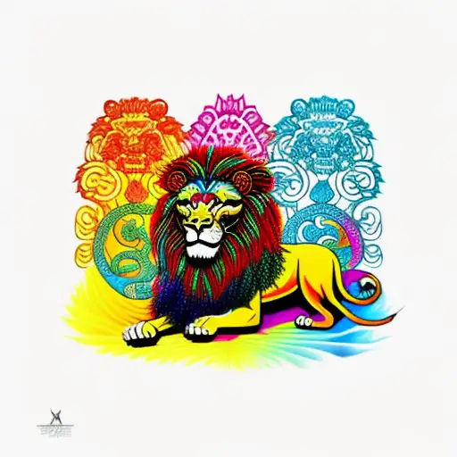 psychedelic lion mayans aztecs tattoo design idea