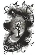 Tree of Life with brush stroke music notes floating tattoo design idea