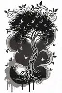 Tree of Life with brush stroke music notes floating tattoo design idea