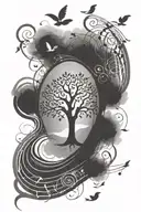 Tree of Life with brush stroke music notes floating tattoo design idea