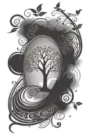 Tree of Life with brush stroke music notes floating tattoo design idea