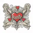 the name Dante with hearts tramp stamp no faces  tattoo design idea