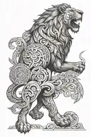 This design concept combines the powerful symbolism of a lion with elements from Greek mythology and architecture, creat tattoo design idea