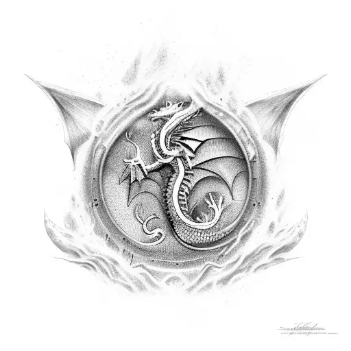 A mechanical dragon emerging from the sea tattoo design idea