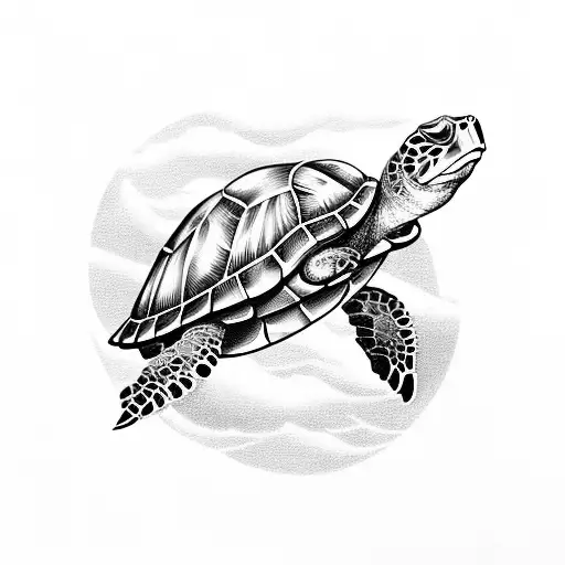 clipper ship in a storm with a sea turtle tattoo design idea