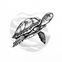 clipper ship in a storm with a sea turtle tattoo design idea