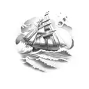 clipper ship in a storm with a sea turtle tattoo design idea