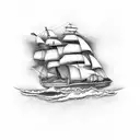 clipper ship in a storm with a sea turtle tattoo design idea