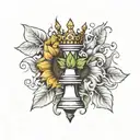 chess king sunflower tattoo design idea