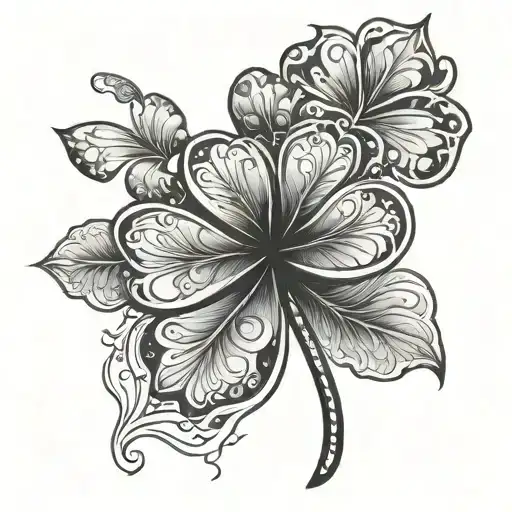 Five leaf clover black tattoo design idea