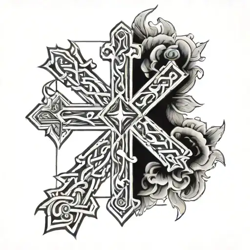 Cross word blessed  tattoo design idea