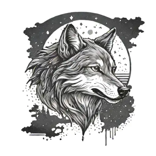 Create a tattoo of a wolf howling at the moon with Metallica's logo subtly integrated tattoo design idea