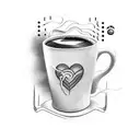 I want a tattoo design that has a faint heartbeat line, and after that line goes through a coffee cup design, the heartb tattoo design idea