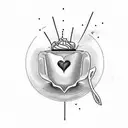 I want a tattoo design that has a faint heartbeat line, and after that line goes through a coffee cup design, the heartb tattoo design idea