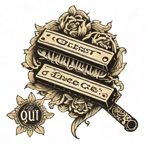 harmonica with Qu'est-ce que c'est written on it tattoo design idea
