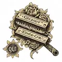 harmonica with Qu'est-ce que c'est written on it tattoo design idea