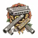 harmonica with Qu'est-ce que c'est written on it tattoo design idea