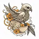 skeleton hand writing BIRD in sand tattoo design idea