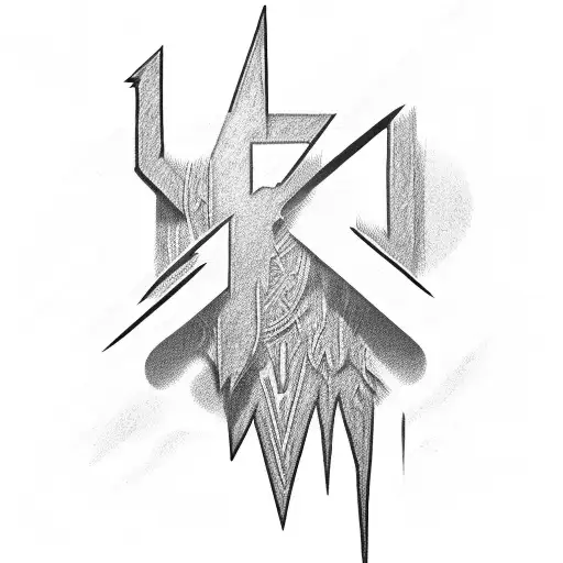 lightning bolt and letters j and a, black and white, classy,  high detail,  tattoo design idea